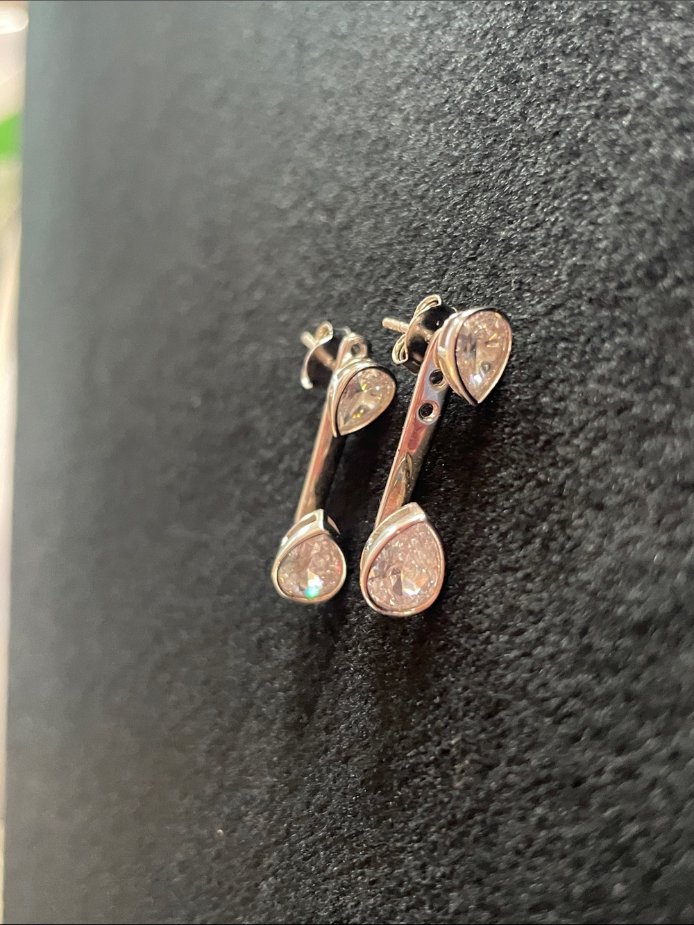 Silver tone Teardrop CZ Drop Earrings -